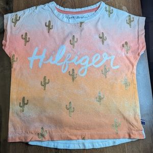 Tommy Hilfiger Girls T-shirt Small (7) Ombre pink/orange glitter cactus